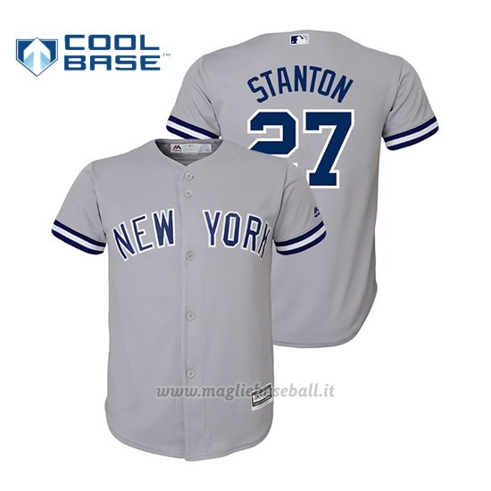 Maglia Baseball Bambino New York Yankees Giancarlo Stanton Cool Base Official Road Grigio